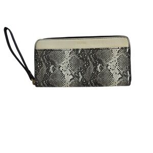 ποΈ *NWOT* Fossil Snake Print Zip Around Wristlet Wallet Clutch Beige Black Gold